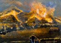 Geoff Harvey paintings of Lismore floods, bushfires & landscapes