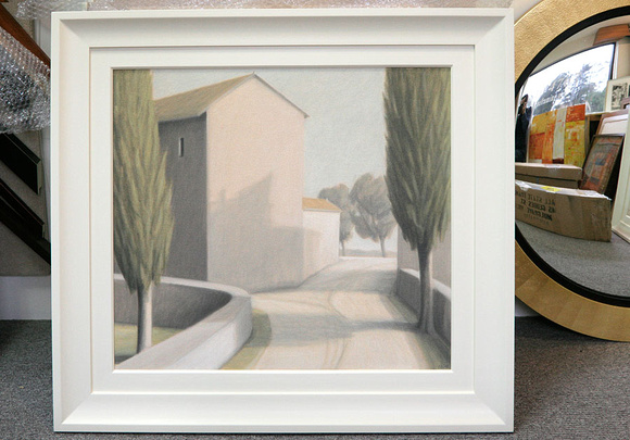 Sprayed gesso finish frame on Peter Boggs painting 'Afternoon light (A subject seen between Arezzo and Sansepolcro)'