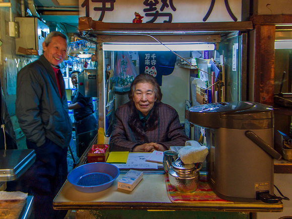 Stall-keepers at Tsukiji fish market